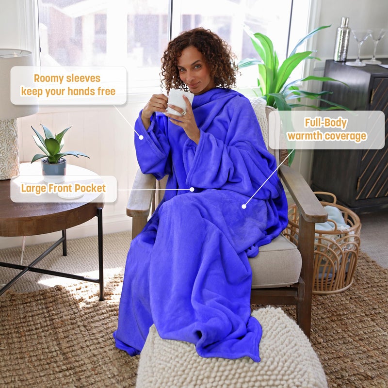 Catalonia Wearable Blanket with Sleeves and Pocket, Soft Comfy Fleece Snuggy Wrap Throws Blanket Robe for Women and Men - Image 3